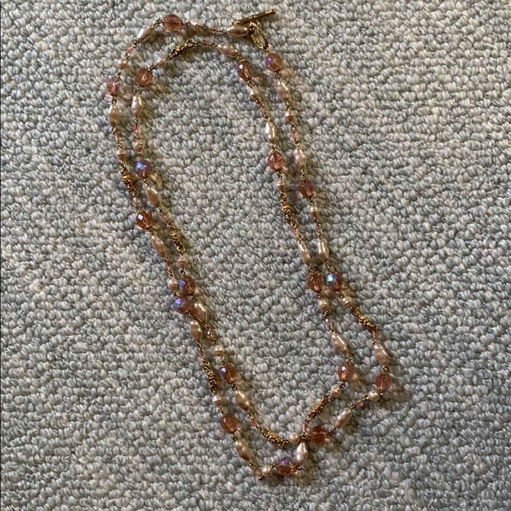 Pink pearl and bead long necklace